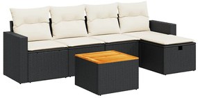 vidaXL Καναπές Κήπου 6 Τεμαχίων Μαύρο από Συνθετικό Ρατάν με Μαξιλάρια