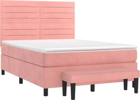 vidaXL Κρεβάτι Boxspring με Στρώμα Ροζ 140x200 εκ. Βελούδινο