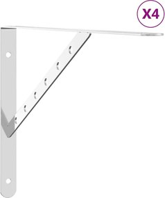 vidaXL Στηρίγματα Ραφιών 4 Τεμ. Ασημί 40x2,5x25 εκ. Ανοξείδωτο Ατσάλι