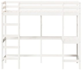 Κρεβάτι Υπερυψωμένο Λευκό 75x190εκ Μασίφ Ξύλο Πεύκου με Γραφείο - Λευκό