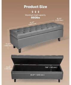 VEVOR Button-Tufted Storage Ottoman Bench PU Leather Bench with Wood Legs Gray