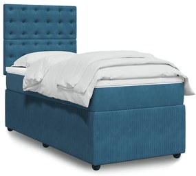 Κρεβάτι Boxspring με Στρώμα Σκούρο Μπλε 80 x 200 εκ. Βελούδινο - Μπλε