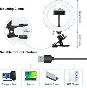 Ring Light Puluz LED 7.9" 20cm με Κλιπ για Γραφείο και Οθόνη