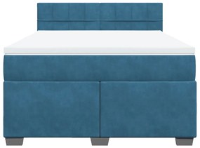 Κρεβάτι Boxspring με Στρώμα Σκούρο Μπλε 140x200 εκ. Βελούδινο - Μπλε