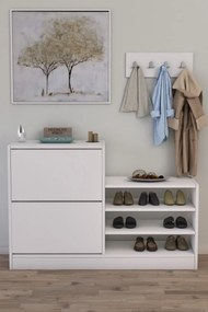Stewehome Δίπορτο Παπουτσοθήκη με Ράφια &amp;amp; Κρεμάστρα Λευκό 120x30x83 cm