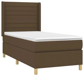 vidaXL Κρεβάτι Boxspring με Στρώμα &amp; LED Σκ.Καφέ 90x190 εκ. Υφασμάτινο