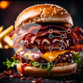 Intra Συλλεκτικό Ξύλινο Παζλ Plywood  4mm - Νόστιμο Cheeseburger Bacon με σάλτσα BBQ - Φωτογραφία Αρχείου Σε Ξύλινο Κουτί - Διαστάσεις: 10x10 cm – 25 κομμάτια