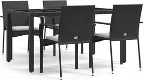 vidaXL Σετ Τραπεζαρίας Κήπου 5 Τεμαχίων Μαύρο Συνθ. Ρατάν με Μαξιλάρια