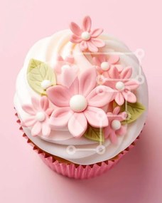 Intra Συλλεκτικό Ξύλινο Παζλ Plywood  4mm - Λεπτό cupcake με ροζ λουλούδια και πράσινα φύλλα Σε Ξύλινο Κουτί - Διαστάσεις: 10x10 cm – 25 κομμάτια