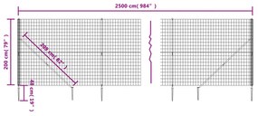 vidaXL Συρματόπλεγμα Περίφραξης Ανθρακί 2 x 25 μ. με Καρφωτές Βάσεις