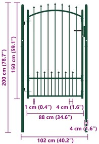 vidaXL Πόρτα Περίφραξης με Ακίδες Πράσινη 100 x 150 εκ. Ατσάλινη