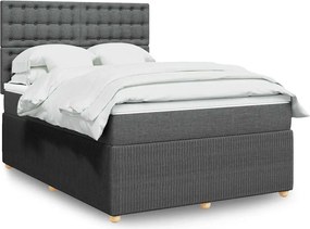 vidaXL Κρεβάτι Boxspring με Στρώμα Σκούρο Γκρι 140x190 εκ. Υφασμάτινο