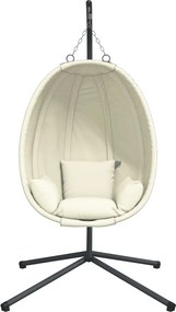 vidaXL Πολυθρόνα Egg Κρεμαστή με Βάση Μπεζ Ύφασμα / Ατσάλι