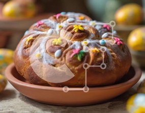 Intra Συλλεκτικό Ξύλινο Παζλ Plywood  4mm - Πολύχρωμο Sprinkle Bundt Cake με Πασχαλινά αυγά Σε Ξύλινο Κουτί - Διαστάσεις: 10x10 cm – 25 κομμάτια
