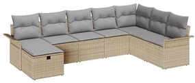 vidaXL Σετ Καναπέ Κήπου με μαξιλάρι 8 pcs Μπεζ Πολυ ράταν