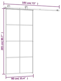 Συρόμενη Πόρτα με Μηχανισμό 90x205 εκ. Γυαλί ESG &amp; Αλουμίνιο - Μαύρο