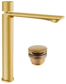 Armando Vicario Halo Gold Brushed Βαλβίδα νιπτήρος+Μπαταρία Νιπτήρος υψηλή με βαλβίδα clic-clac