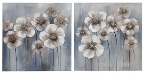 Πίνακας   Flowers 1-108-121-976 60x3x60cm Beige-Brown-Blue Etiquette Σετ 2τμχ Τετράγωνοι Καμβάς