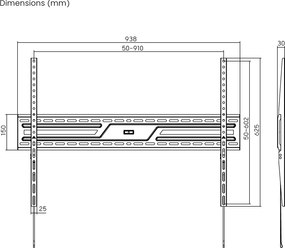 POWERTECH επιτοίχια βάση τηλεόρασης PT-1369, 43-100", έως 75kg, fixed