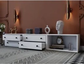 Stewehome Μοντέρνα και πολυλειτουργική κονσόλα σαλονιού με 4 συρτάρια και ντουλάπι Λευκό 197x30x35 cm