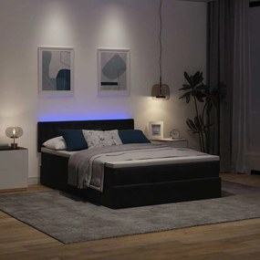 vidaXL Οθωμανικό κρεβάτι με στρώμα & LEDs Μαύρο 140x190cm Velvet