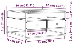 Τραπεζάκι Σαλονιού Καφέ Δρυς 80 x 80 x 45 εκ. από Επεξεργ. Ξύλο - Καφέ