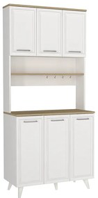 Έπιπλο κουζίνας Potter 3 Megapap χρώμα λευκό - rota oak 90x40x196,1εκ.