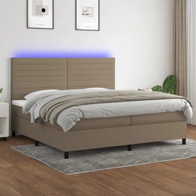 Κρεβάτι Boxspring με Στρώμα &amp; LED Taupe 200x200 εκ. Υφασμάτινο