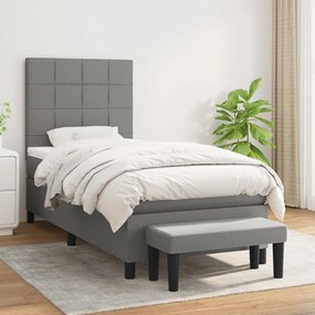 vidaXL Κρεβάτι Boxspring με Στρώμα Σκούρο Γκρι 90x190 εκ. Υφασμάτινο