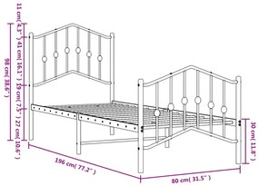 Πλαίσιο Κρεβατιού με Κεφαλάρι/Ποδαρικό Μαύρο 75x190 εκ. Μέταλλο - Μαύρο