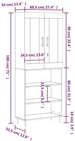 Ντουλάπι Γκρι Σκυροδέματος 69,5x34x180 εκ. Επεξεργασμένο Ξύλο - Γκρι