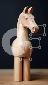 Intra Συλλεκτικό Ξύλινο Παζλ Plywood  4mm - Όμορφο ξύλινο άγαλμα αλόγων σε ένα ξύλινο τραπέζι Σε Ξύλινο Κουτί - Διαστάσεις: 10x10 cm – 25 κομμάτια