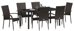 vidaXL Σέτ φαγητού για κήπο 7 pcs Καφέ Πολυ ράταν