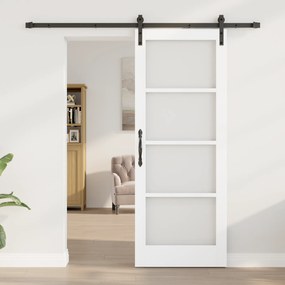 vidaXL Συρόμενη Πόρτα με Σετ Υλικών 'ORKDAL' Λευκή Συμπαγής Ξύλου & Γυαλιού
