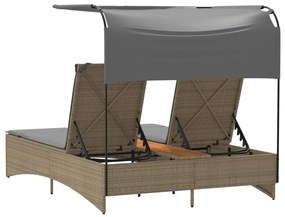 vidaXL Ξαπλώστρα Διπλή Μιξ Μπεζ Συνθετικό Ρατάν Σκίαστρο και Μαξιλάρια