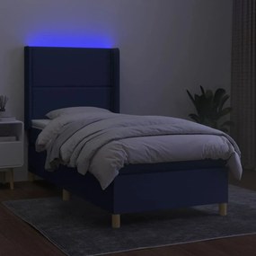 vidaXL Κρεβάτι Boxspring με Στρώμα &amp; LED Μπλε 90x190 εκ. Υφασμάτινο