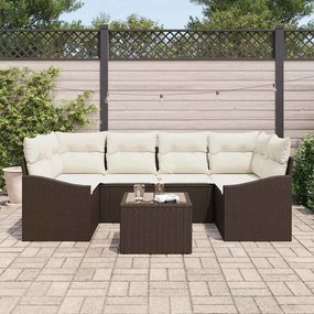 vidaXL Σετ Καναπέ Κήπου με μαξιλάρι 7 pcs Καφέ, Κρέμα 55 x 55 x 37 εκ