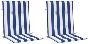 vidaXL Μαξιλάρια Καρέκλας Χαμ. Πλάτη 2 τεμ. Μπλε/Λευκά Ριγέ Υφασμάτινα