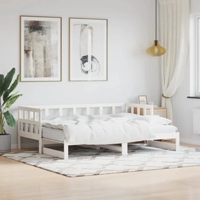 Καναπές Κρεβάτι Συρόμενος Λευκός 90 x 200 εκ. Μασίφ Ξύλο Πεύκου