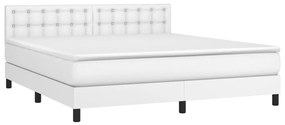 vidaXL Κρεβάτι Boxspring με Στρώμα & LED Λευκό 180x200 εκ. Συνθ. Δέρμα