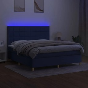 vidaXL Κρεβάτι Boxspring με Στρώμα &amp; LED Μπλε 160x200 εκ. Υφασμάτινο