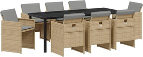vidaXL Σέτ φαγητού για κήπο 9 pcs Μπεζ συνθετικό ρατάν