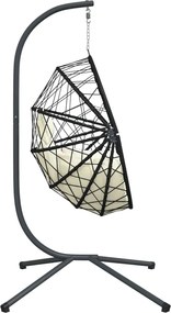 vidaXL Πολυθρόνα Egg Κρεμαστή με Βάση Μπεζ Συνθ. Ρατάν / Ατσάλι