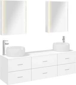 vidaXL Σετ Επίπλων Μπάνιου 5 pcs Λευκό Επεξεργασμένο Ξύλο και Γυαλί