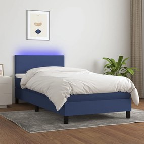 vidaXL Κρεβάτι Boxspring με Στρώμα &amp; LED Μπλε 90x190 εκ. Υφασμάτινο