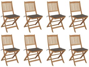 Καρέκλες Εξ. Χώρου Πτυσσόμενες 8 τεμ. Ξύλο Ακακίας &amp; Μαξιλάρια - Μπεζ-Γκρι
