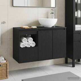 vidaXL Σετ Επίπλων Μπάνιου 2 τμχ. Μαύρο Επεξεργασμένο Ξύλο