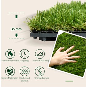 Outsunny Τεχνητό Γκαζόν, Ρεαλιστικό, Λειτουργία Αποστράγγισης, 6,5 χιλιάδες ίνες/m², Ύψος 25mm, Σετ 10 τεμαχίων των 30x30cm, Πράσινο