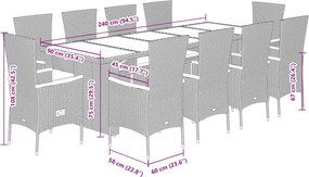 vidaXL Σετ Τραπεζαρίας Κήπου 11 Τεμαχίων Γκρι Συνθ. Ρατάν με Μαξιλάρια