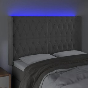 Κεφαλάρι Κρεβατιού LED Ανοιχτό Γκρι 147x16x118/128εκ. Βελούδινο - Γκρι